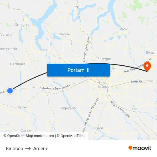 Balocco to Arcene map
