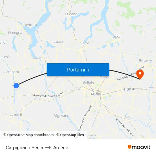 Carpignano Sesia to Arcene map