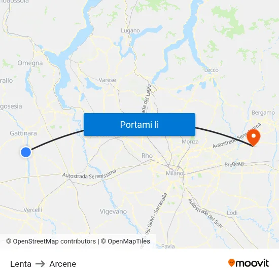 Lenta to Arcene map