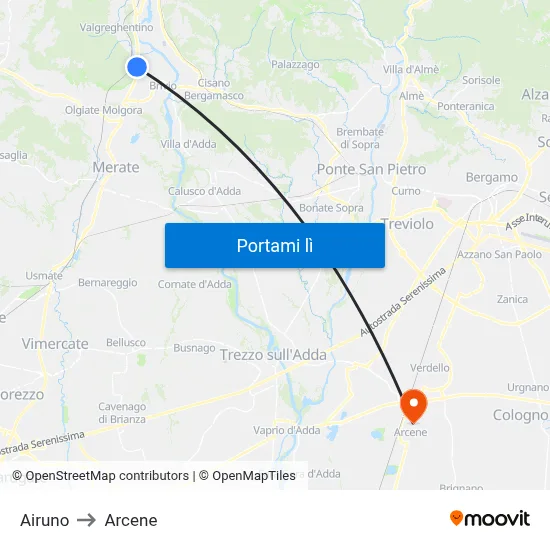 Airuno to Arcene map