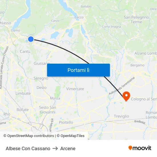 Albese Con Cassano to Arcene map