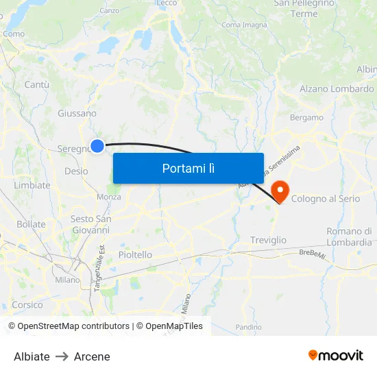 Albiate to Arcene map