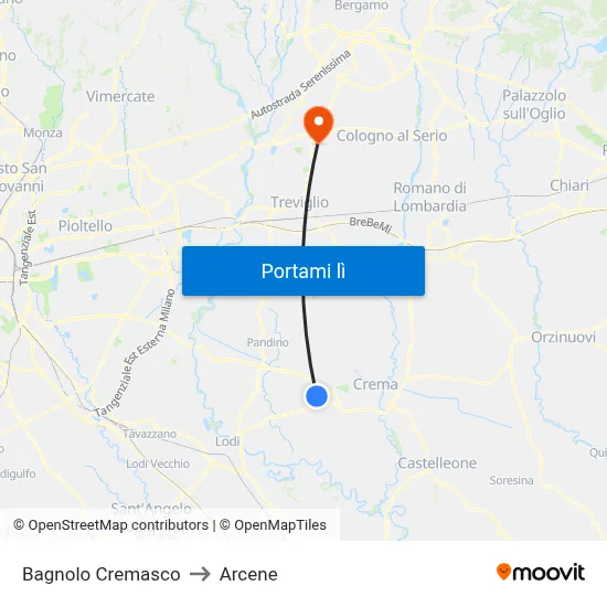 Bagnolo Cremasco to Arcene map