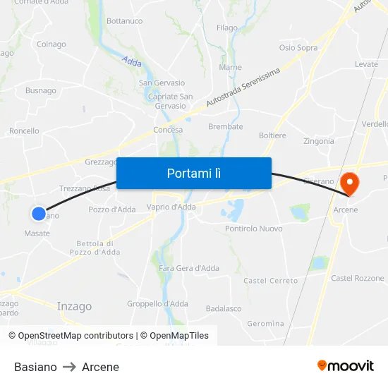 Basiano to Arcene map