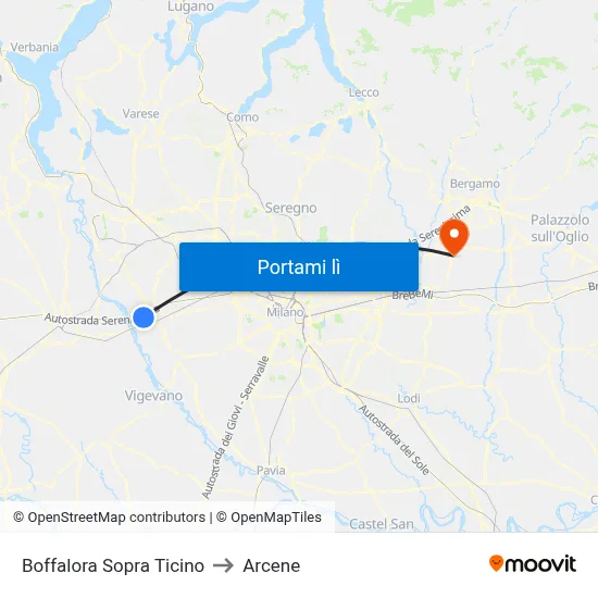 Boffalora Sopra Ticino to Arcene map