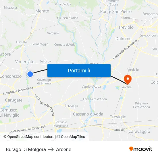 Burago Di Molgora to Arcene map