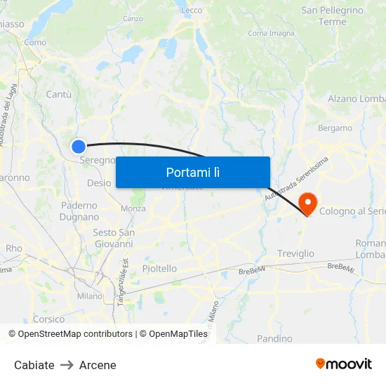 Cabiate to Arcene map