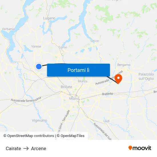 Cairate to Arcene map