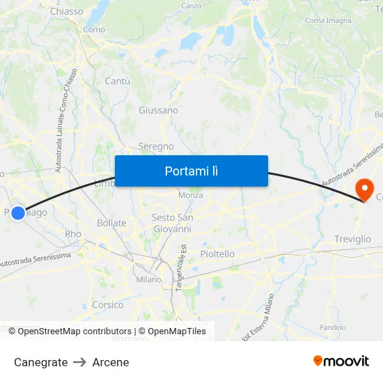 Canegrate to Arcene map