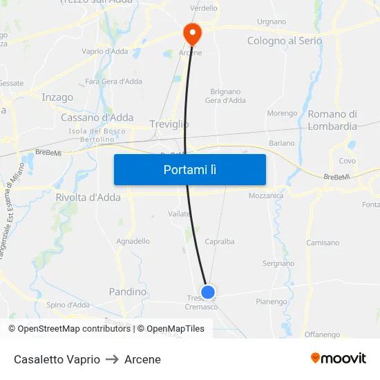 Casaletto Vaprio to Arcene map