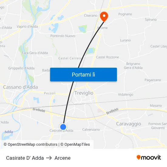 Casirate D' Adda to Arcene map