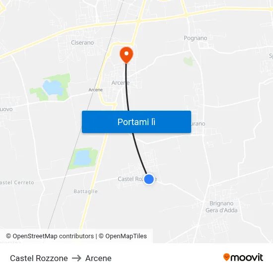 Castel Rozzone to Arcene map