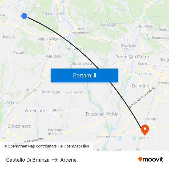 Castello Di Brianza to Arcene map