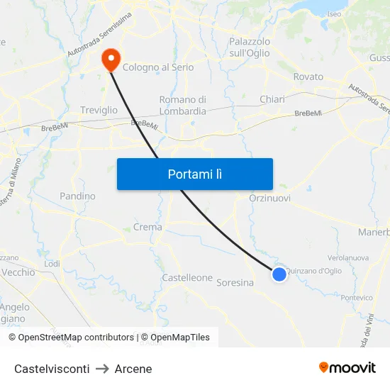 Castelvisconti to Arcene map