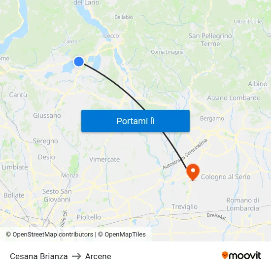 Cesana Brianza to Arcene map