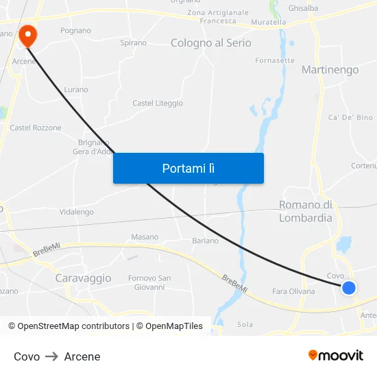 Covo to Arcene map