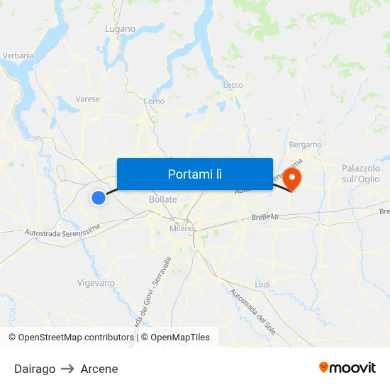 Dairago to Arcene map