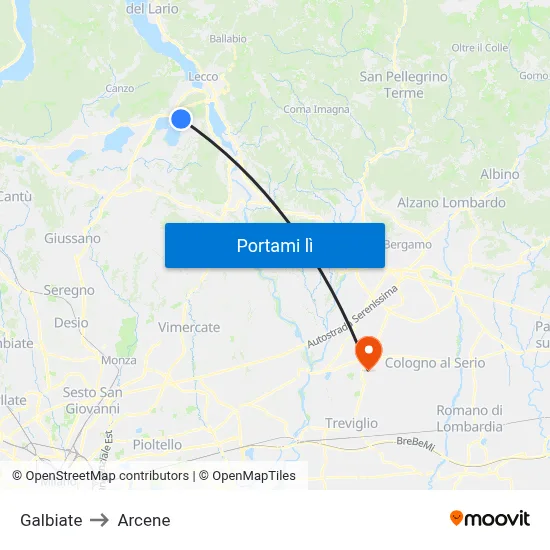Galbiate to Arcene map