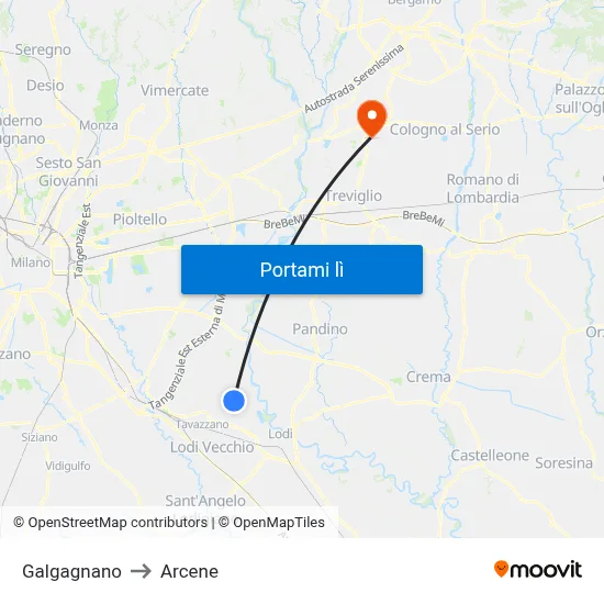 Galgagnano to Arcene map