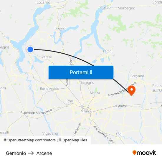 Gemonio to Arcene map