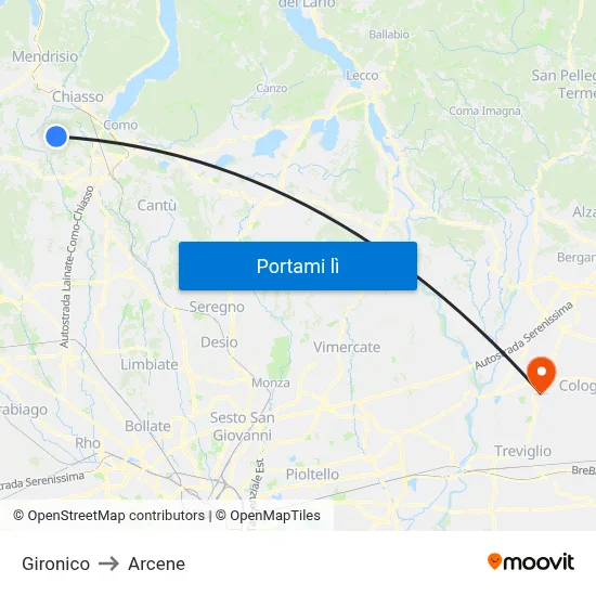 Gironico to Arcene map