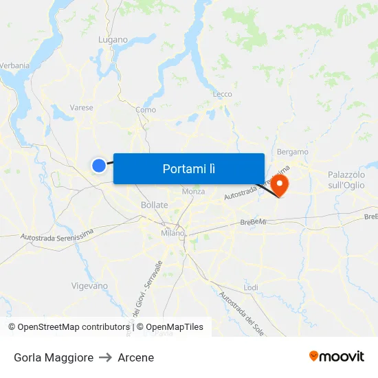 Gorla Maggiore to Arcene map