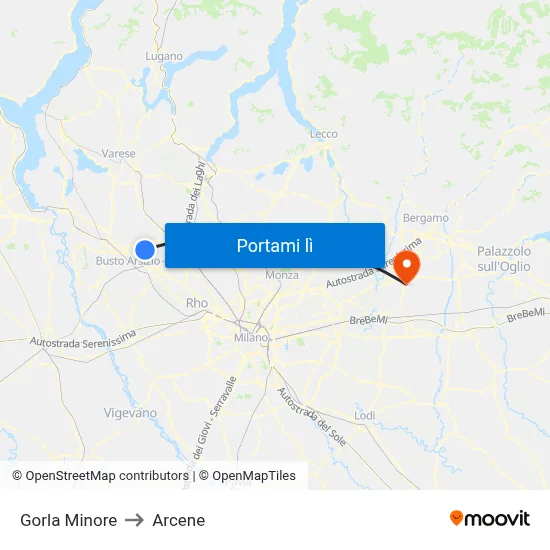 Gorla Minore to Arcene map