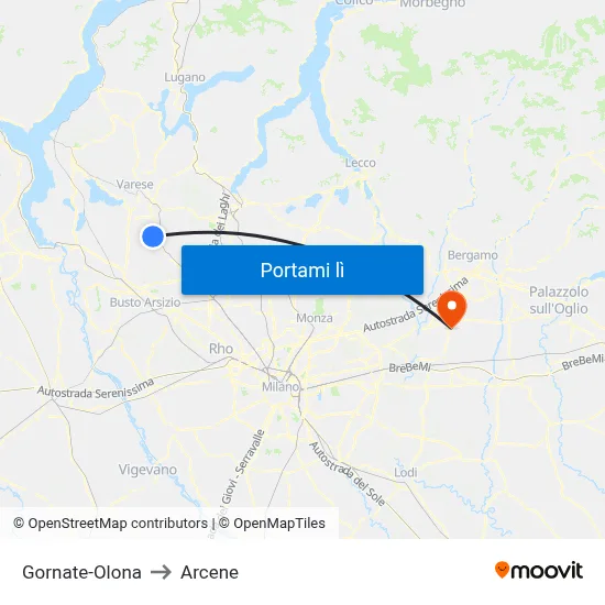 Gornate-Olona to Arcene map
