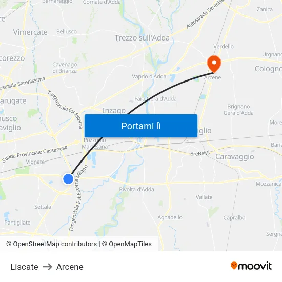 Liscate to Arcene map