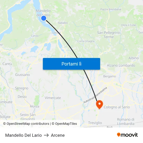 Mandello Del Lario to Arcene map