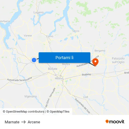 Marnate to Arcene map