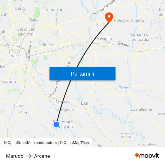 Marudo to Arcene map