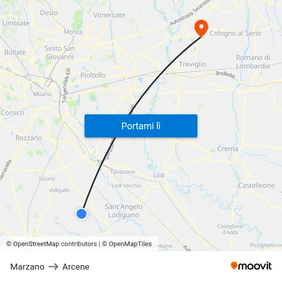 Marzano to Arcene map