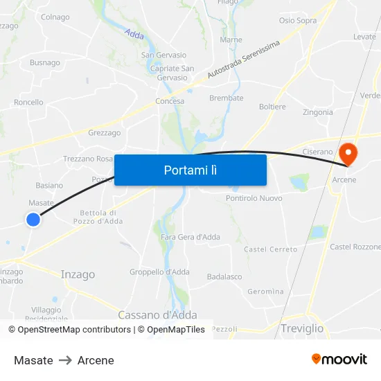 Masate to Arcene map