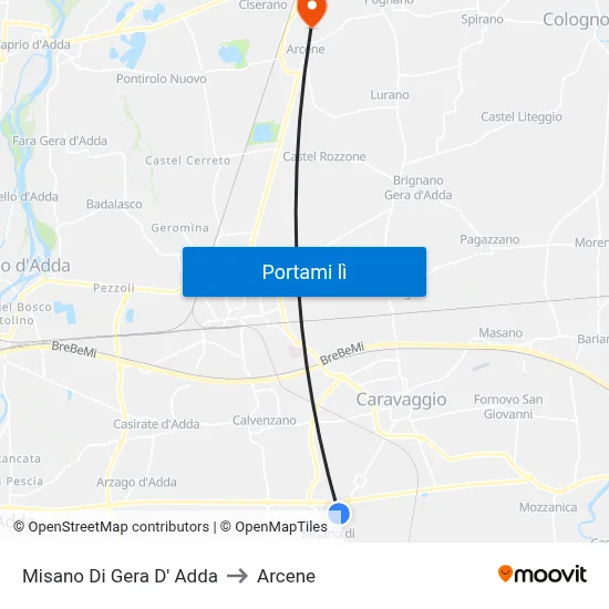 Misano Di Gera D' Adda to Arcene map
