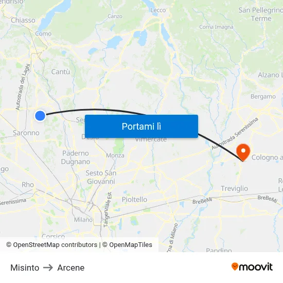 Misinto to Arcene map