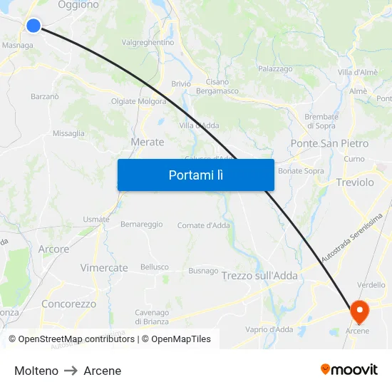 Molteno to Arcene map