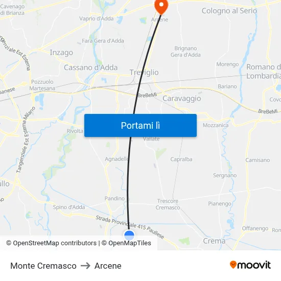 Monte Cremasco to Arcene map