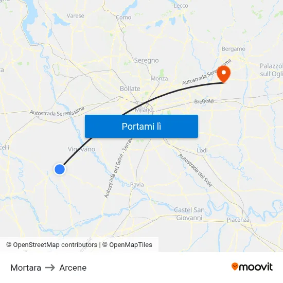 Mortara to Arcene map