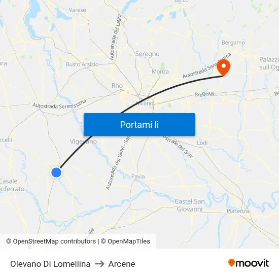 Olevano Di Lomellina to Arcene map