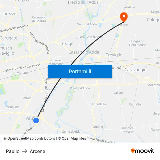 Paullo to Arcene map