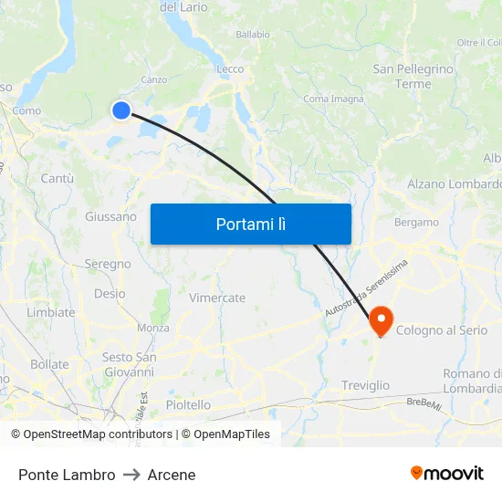 Ponte Lambro to Arcene map