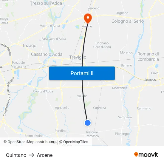 Quintano to Arcene map