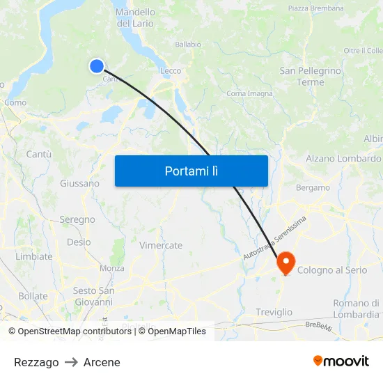 Rezzago to Arcene map