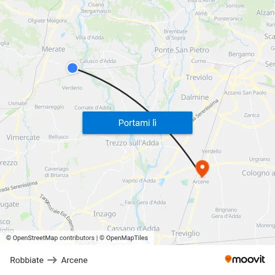 Robbiate to Arcene map