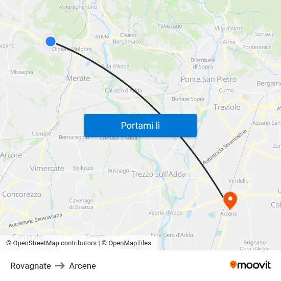 Rovagnate to Arcene map
