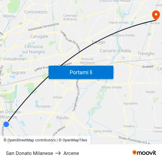 San Donato Milanese to Arcene map