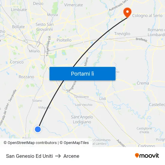 San Genesio Ed Uniti to Arcene map