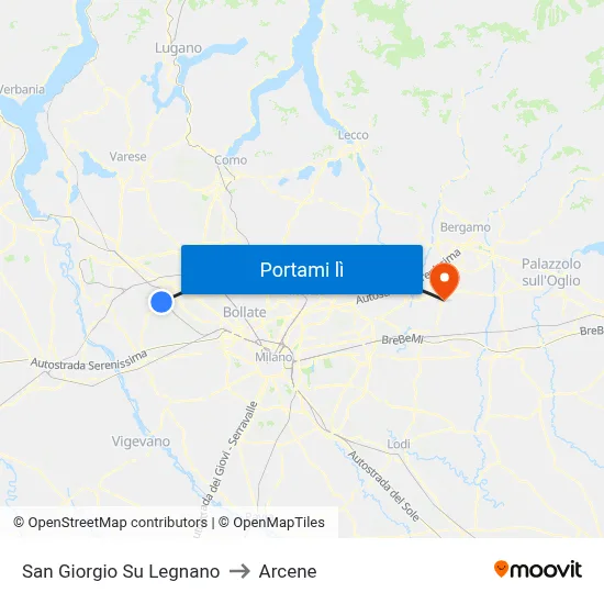 San Giorgio Su Legnano to Arcene map