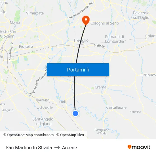 San Martino In Strada to Arcene map